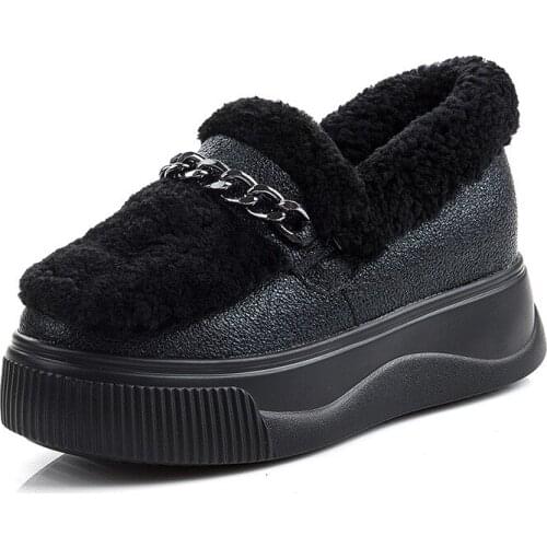 Womens Plush Shoes Brand Snow Boots Genuine Leather Platform Shoes Winter New Warm Casual Sneakers for Ladies Sapatos Femininos