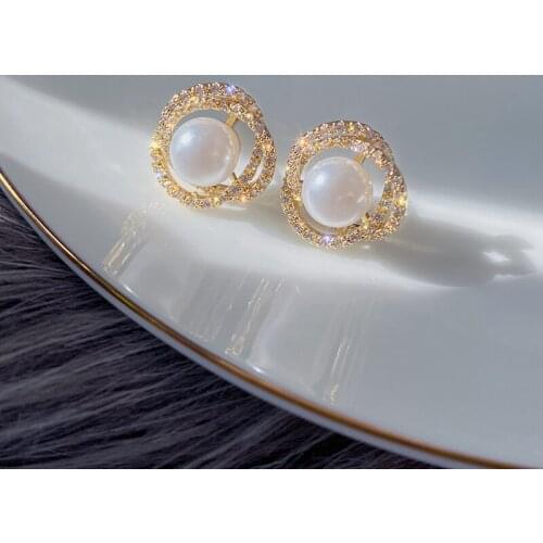 Korean New Design Fashion Jewelry Exquisite AAA Zircon Twisted Flower 14K gold Earrings Elegant Women Pearl Prom Party Earrings