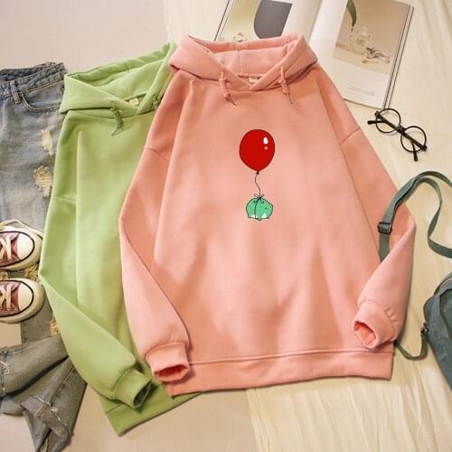 90s Aesthetic Balloon Frog Woman Hoodies Autumn Winter Sweatshirt Velvet Women Hoodies Loose Oversized Thick Harajuku Streetwear