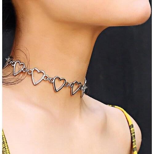 Sweet Hollow Heart Love Link Chain Choker Necklace For Female Female Fashion Punk Clavicle Statement Collar Jewelry 2021