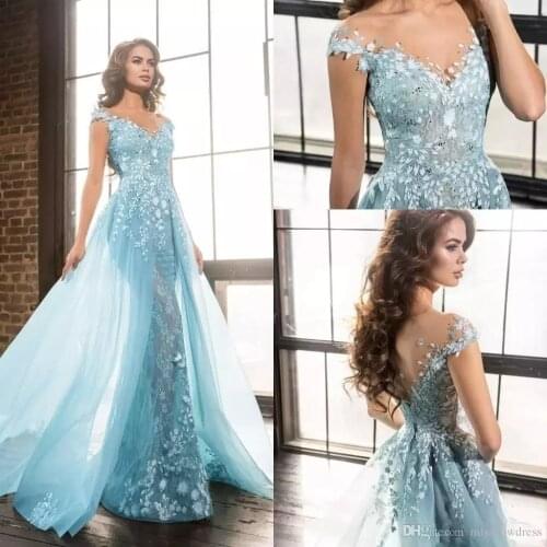 Robe de soiree Mother 2020 Luxury Light Blue Lace Appliques Vestidos Over skirts Pageant prom Gown formal Bespoke Occasion Dress