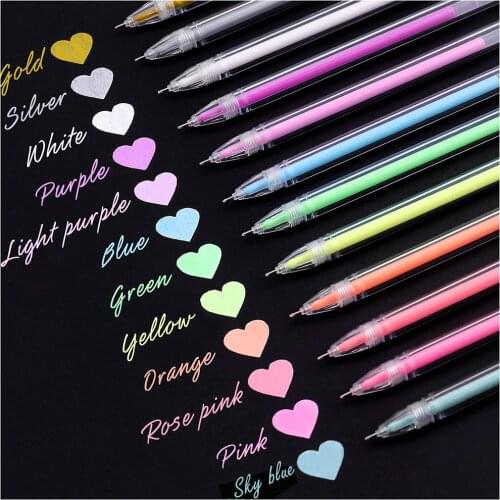 12pcs Highlight Pen Candy Color 0.5 Mm Extra Fine Fluorescent Point Pens Gel Ink Pens For Drawing Illustration Marker Stationery