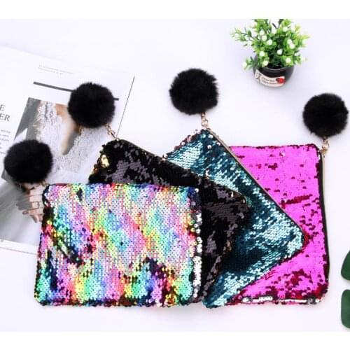 21cmx16cm Reversible Sequins Mermaid Glitter Make Up Bag Pouch Fashion Handbag Lady Cosmetic Bags Evening Clutch SN461