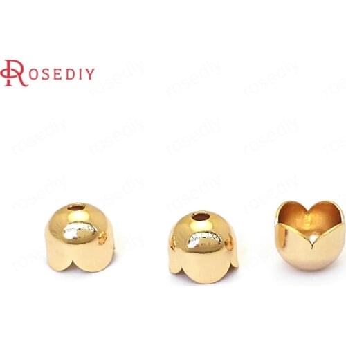 33780)20PCS 7MM,inside 6MM 24K Gold Color Brass Tassel Caps Beads Caps High Quality Diy Jewelry Findings Accessories
