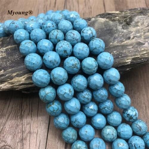 5Strands/Lot Faceted Round Blue Turquoises Beads,Natural Stone Bead For DIY Jewelry Making MY0153