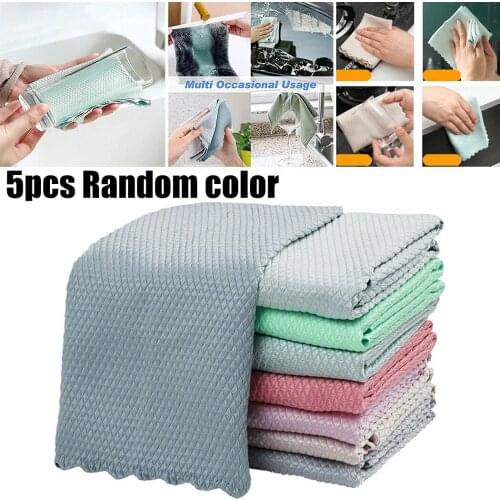 5pcs Cleaning Cloth Special Fish Scale Microfiber Polishing Wipes Rag For Glass Cleaning Housework Water Absorption Clean Cloths