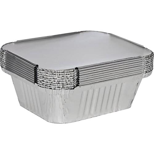 50 x Silver Tin Foil Box Durable Disposable Tray Silver Container Food Holder with Lids Cover for Barbecue and baking hot
