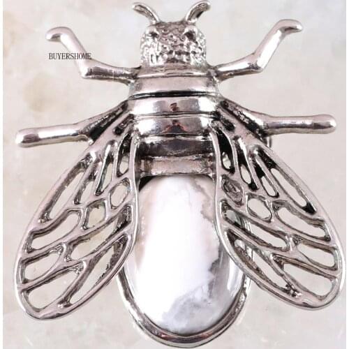 Cicada Brooch Natural Stone White Howlite CAB Cabochon Bead Pendant For Men Women Jewelry Gift 1Pcs K636