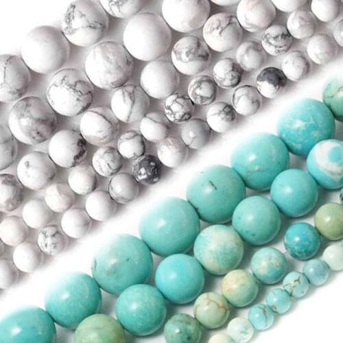 Hot Sale 4/6/8/10MM Fine Gift Beads Natural Dyed White and Sky Blue Howlite Stone Beads For Bracelet Necklace DIY Jewelry Making