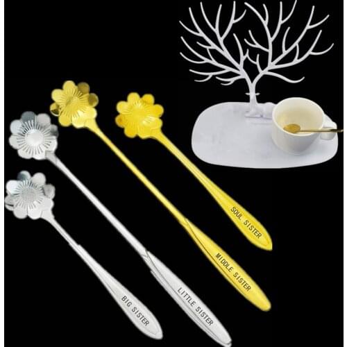 Stainless Steel Tea Spoon Lettering Sisters Dessert Spoon Exclusive Friendship Tea Coffee Mixed Long Handle Drinking Tableware