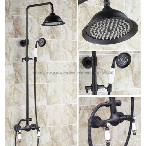 Black Oil Rubbed Bronze Wall Mount Shower Set Faucet Double Handle with Handshower + Bathroom Shower Mixer Tap Brs511