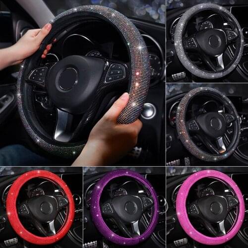 Beautiful Lady Crystal Car Steering Wheel Cover for Women Red Pink Purple Blue Rhinestone 38cm 15'' for Steering Wheel Protector