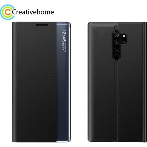 For Xiaomi Redmi Note 8 Pro Side Display Magnetic Horizontal Flip Plain Texture Cloth+PC Case with Holder Sleep/Wake-up Function