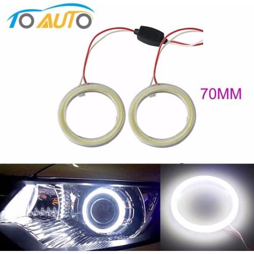 2 pcs White 70MM COB Car LED Angel Eyes DRL Daytime Running Headlight Halo Ring Driving Lamp Auto Blub with Cover 60 Chips 12V