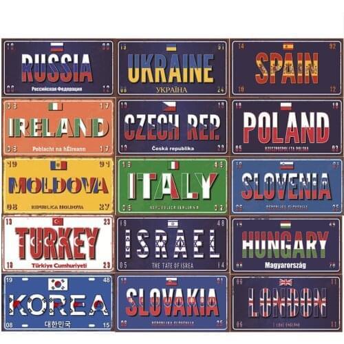 Country Name Flag Metal Signs Vintage Shabby Wall Tin Sign Crafts Car Plate License Art Plate Painting Garage Bar Plaques Decor