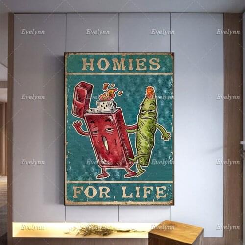Homies For Life Retro Love Weed Art, Skull Poster Minimalism Bedroom Decoration Canvas Painting Wall Art Modern Home Decor
