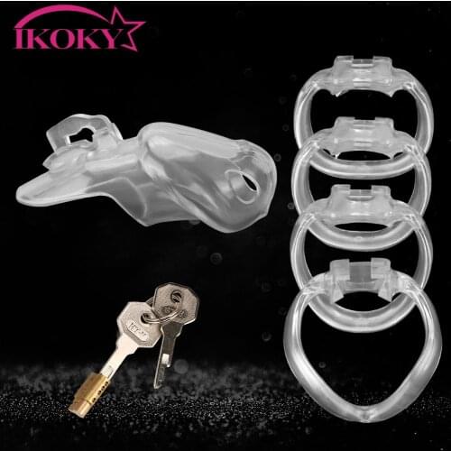 IKOKY Male Chastity Device Cock Cage With 4 Penis Rings Resin HT-V4 Set Sex Toys for Man Lock Adults Products