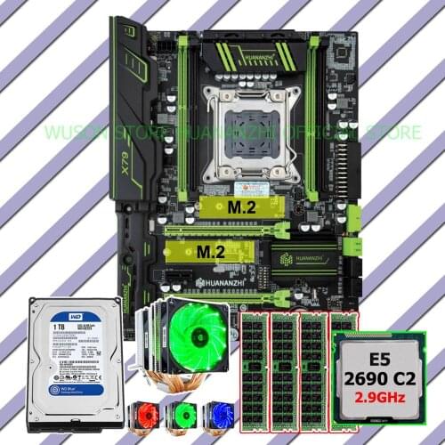 Discount HUANANZHI X79 Pro motherboard bundle dual M.2 slot CPU Xeon E5 2690 2.9GHz 6 tubes cooler RAM 32G(4*8G) 1TB SATA3.0 HDD