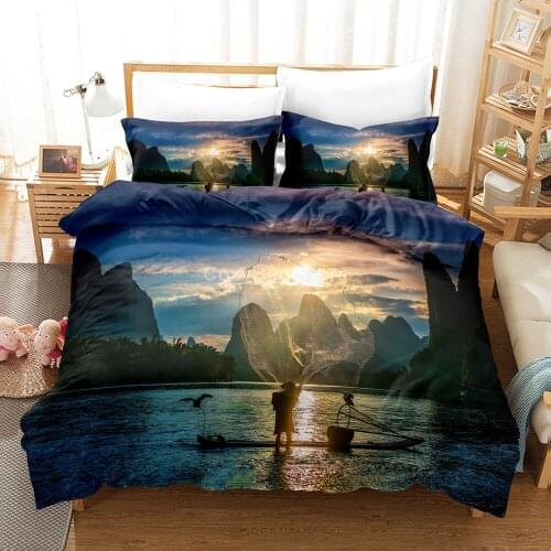 Fishermen Boat Bedding Set Mountain Duvet Cover Sets Luxury Comforter Bed Linen Twin Queen King Single Size Dropship Scenery