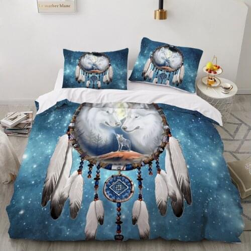 Duvet cover set pillowcase euro 2.0 1.5 family for home 3D luxury bed linen Bedding set bed linings 70x70 Dream catcher wolf