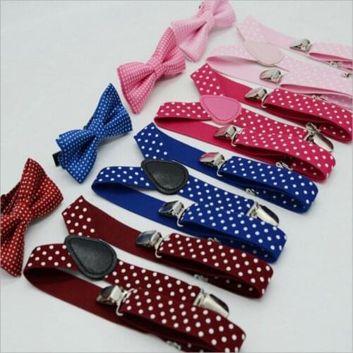 Suspender and Bow Tie Sets for Kids Baby Boy Girls Children Formal Party Bow Tie+Suspender Polka Dot 2Pcs Combo Set Lot