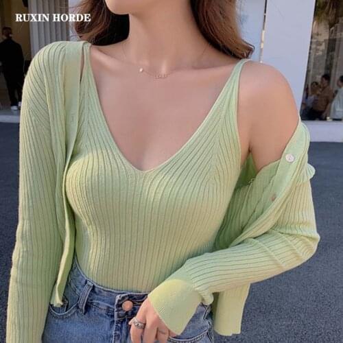 Knit Two-Piece Coat Female Small Condole To Take Back The Heart With Sweater Cardigan Suit Top Korean Fashion 2020 Fall Winter