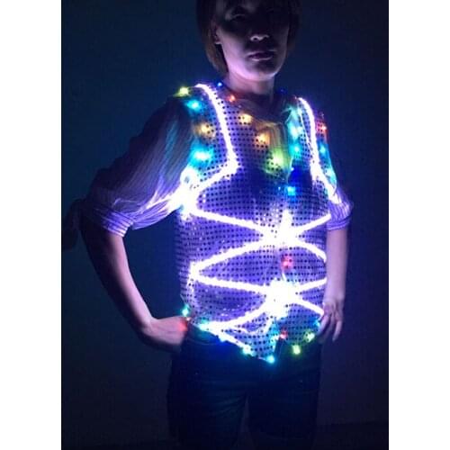 Colorful LED luminous vest laser performance suit nightclub DJ bar male singer DS led jacket party costumes