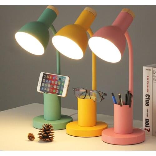 Creative Pen Holder 180Degree Rotate Table Lamp Dormitory Bedroom Bedside Eye Protection LED Desk Light Pink Yellow Blue Green