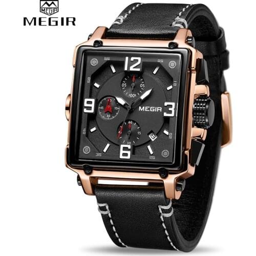 Luxury Brand MEGIR Chronograph Men Watches Leather Business Quartz Watch Men Fashion Sport Military Wristwatch Relogio Masculino