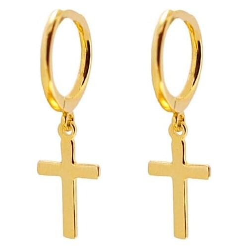 Minimalist 925 sterling silver hoop Earrings For Women Gold/Silver Cross Earrings,Earrings with Cross charm,Tiny gold hoops Gift