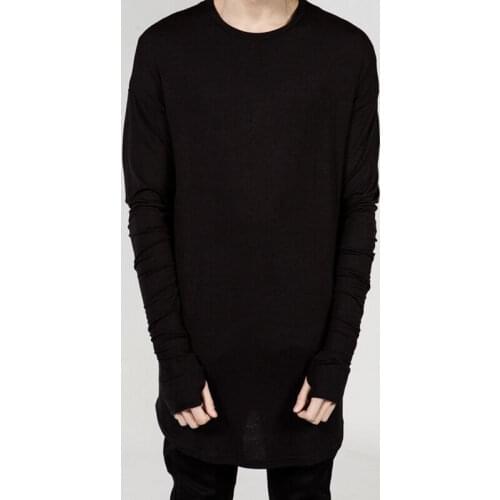 Fashion Men Hip Hop Long Sleeve T-shirt with Thumb Hole Cuff Street Wear Tops