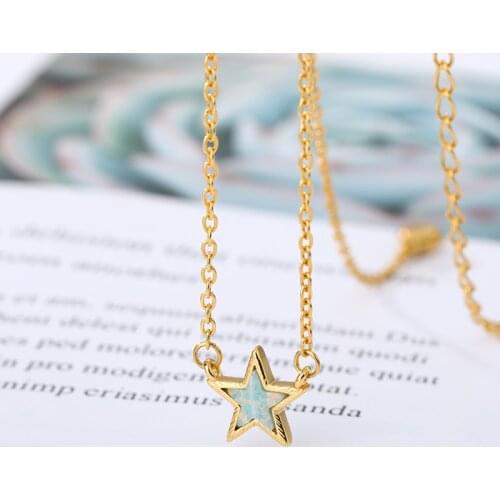 Fashion Five-Pointed Star Necklace For Women Stainless Steel Green Stone Opal Vintage Choker Simple Christmas Jewerly Gift