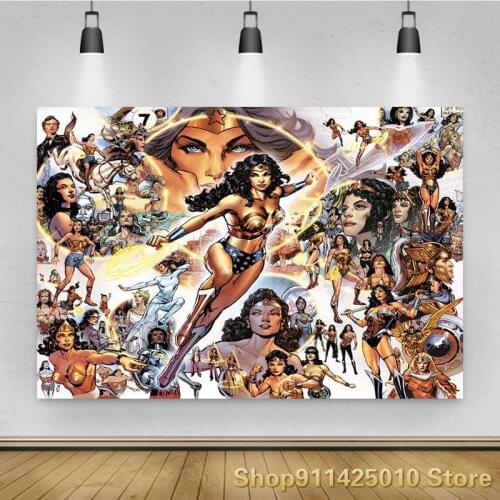 Cartoon Superhero Woman Fight Background Boy Birthday Party Decoration Photography Studio Photo Children Room Ornament Backdrop