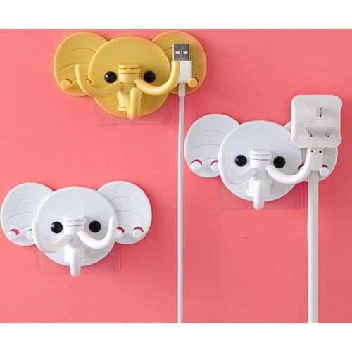 Elephant Shape Wall Hook Adhesive Hooks 3 Hooks Waterproof USB Cable Keys Wall Mounted Cute Elephant Wall Hooks for Kitchen Bath