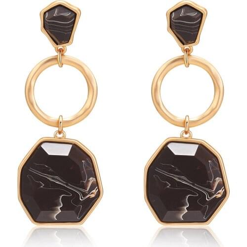 ORNAPEADIA 2021 New Marble Pattern Pendant Earrings for Women Luxury Jewelry Resin Circle Fashion Retro Earrings Wholesale