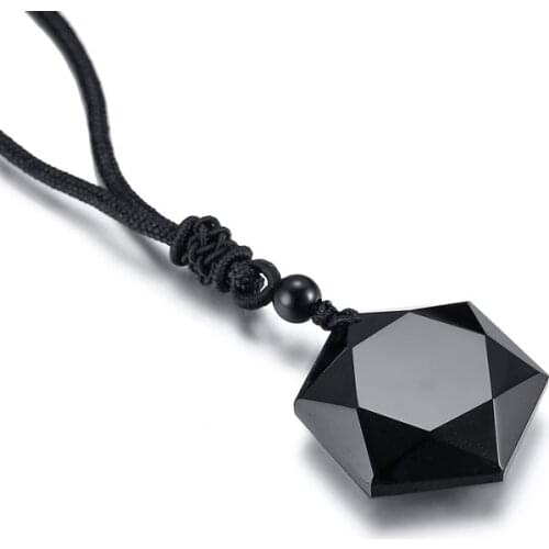 31MM Black Obsidian Necklace StarOfDavid Pendant for Men Hexagram Amulet Lucky Necklaces Nature Stone Male Jewelry