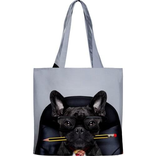 French Bulldog Hip Hop Handbags Cloth Canvas Tote Bag Print Shopping Bags Reusable Shoulder Shopper Bags Casual Pacakge