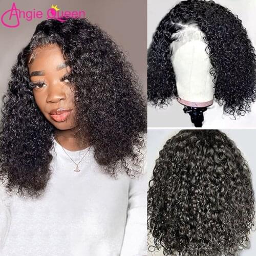 Curly Bob Lace Front 13x4x1T Part Lace Human Hair Wigs ANGIE QUEEN 180% Density Natural Color Brazilian Remy Hair Short Bob Wigs
