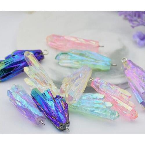Resin Imitation Natural Crystal Stone Charms Rainbow Color Charms 10pcs/lot For DIY Fashion Jewelry Making Finding Accessories