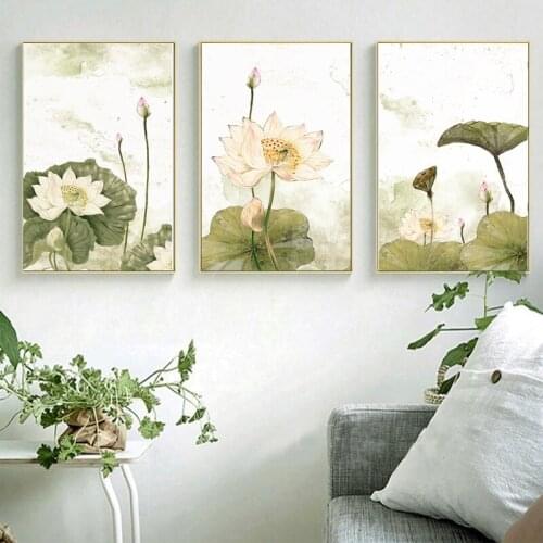 Nordic Poster Retro Minimalist Lotus Canvas Painting Modern Home Decoration Living Room Flowers Wall Art Pictures No Frame