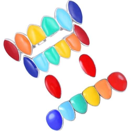 Prettyia 2 Set Colorful Enamel 18K Platinum Teeth Clown Mouth Grill