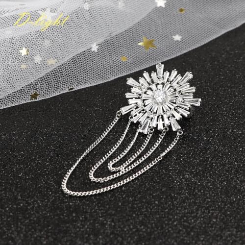Luxury Gift Zircon Snowflakes Fringed Brooches Copper Men Women Lapel Collar Suit Jewelry Pins Beautiful Party Banquet Accessory