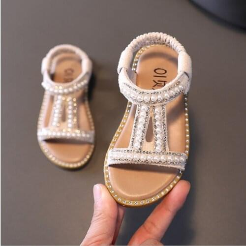 Girls Sandals 2021 Summer New Fashion Little Girl Pearl Shoes Childrens Bow Sandals Kids Girls Princess Shoes