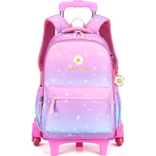 2/6 Wheels Removable Children School Bags wheels Kids school bags for girls Trolley Schoolbag Luggage Book Bag princess Backpack