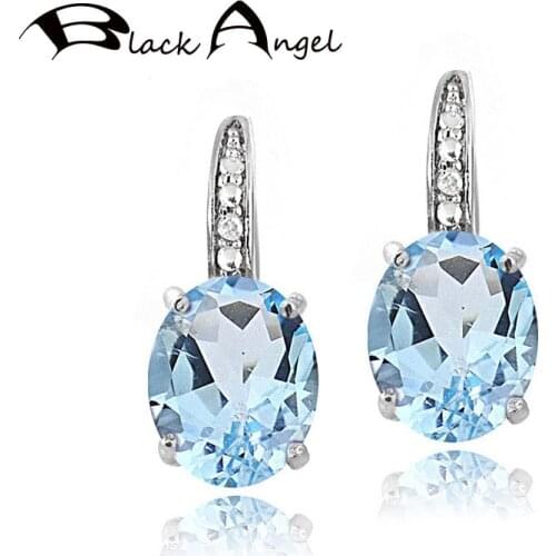 925 Silver Fashion Oval Blue Topaz Clip Earrings For Women Citrine Amethyst Earring Fine Jewelry Party Wedding Valentines Gifts