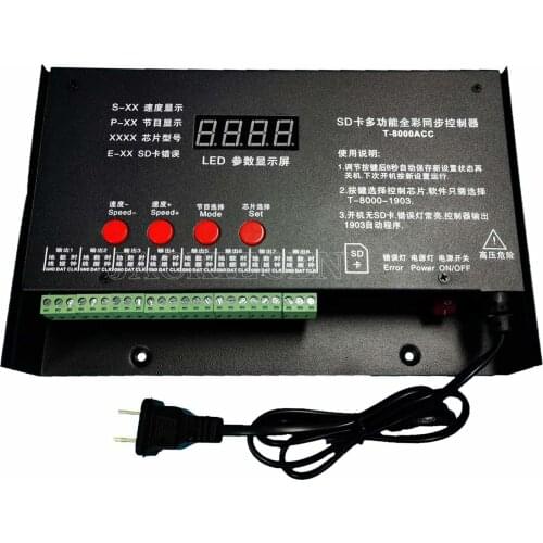 8192 Pixels LED Controller T8000 AC110V Addressable SD Card Pixel Controller for WS2801 WS2812B WS2811 LPD8806 UCS1903