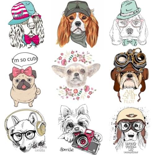 Iron on Transfer Cute Animal Patches for Clothing Dog Badges Stickers on Clothes for Kids T-shirt DIY Appliques Thermo Transfers