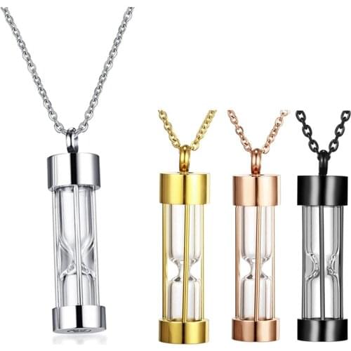 Stainless Steel Hourglass Urns Ash Pendant Jewelry Sandglass Keepsake Hold Memory Necklace Cylinder Keepsake Necklace