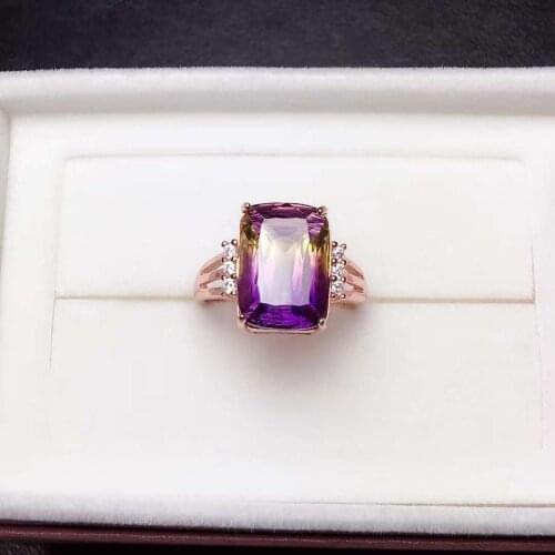 High Quality Ametrine Square Gemstone Ring S925 Silver Fine Fashion Wedding Jewelry for Women Free Shipping