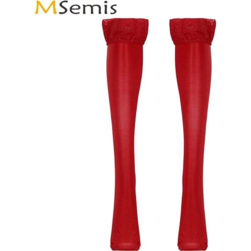 Women 70D Smooth Silky Hosiery Erotic Lenceria Lace Top Stockings Non-slip Silicone Hold Up Thigh High Socks Club Exotic Apparel